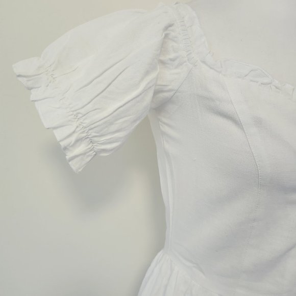 White Puff Sleeve Lace Up Milkmaid Puff Sleeve Sweetheart Skater Dress Cotton - Picture 8 of 15